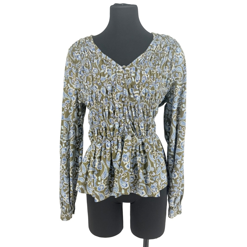 Wonderly Women Paisley Smocked Peplum Cotton Top Plus Size XL Boho Cottagecore